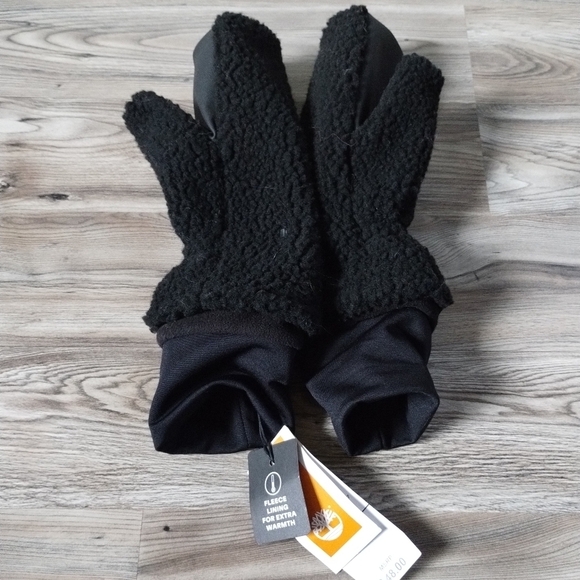 Timberland Sherpa Mittens Black High Pile Fleece Women's Size Small - Picture 1 of 4